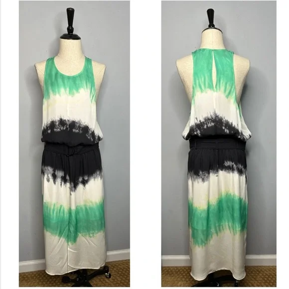 A.L.C Tallulah Tie-Dye Sleeveless Silk Midi Dress Belted Racerback Size 14 - Picture 5 of 11